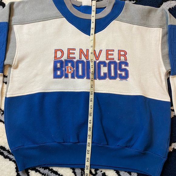 Vintage Logo 7 Denver Broncos Sweatshirt Men’s White Blue Crewneck NFL Large - Picture 6 of 8